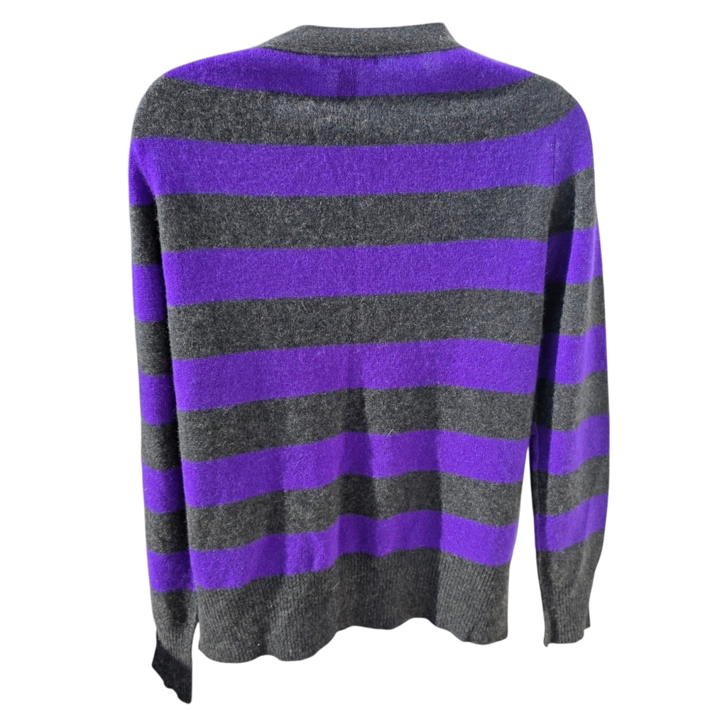 Aqua Striped Cashmere Button Up Cardigan- XS - Picture 11 of 13